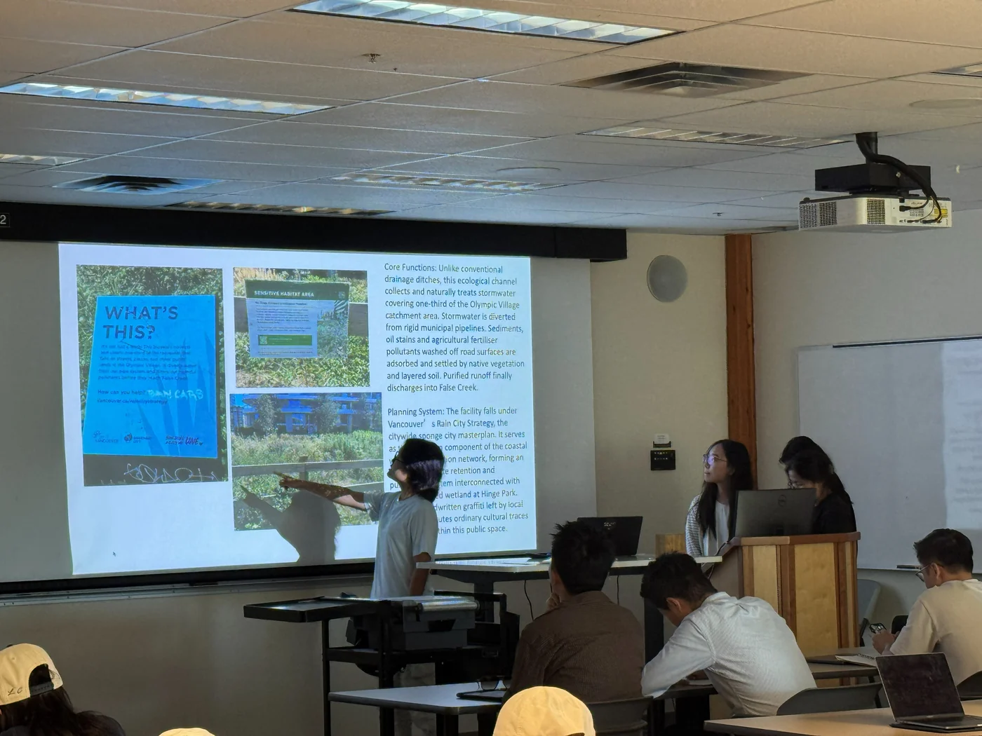 A student presenting a green-space evidence project to the class